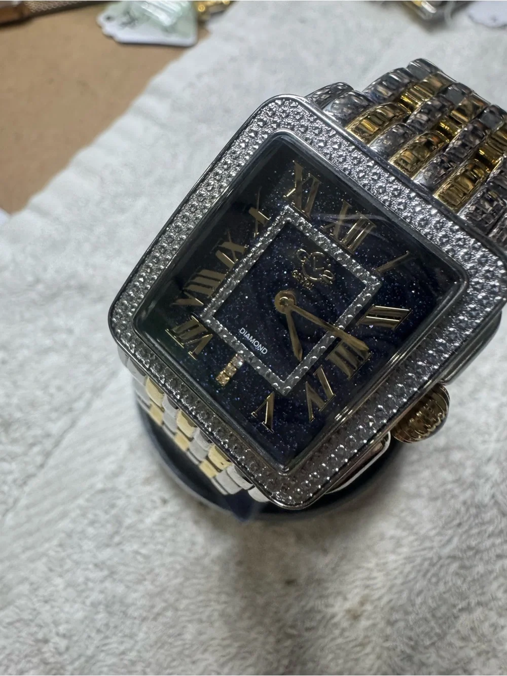 #177 EVRI Two-Tone Stainless Steel Watch with Blue Cabochon Crown